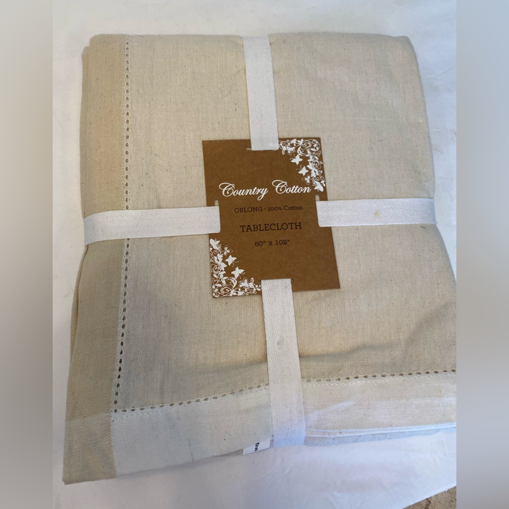 Country Cotton Neutral Oblong 60x102 Tablecloth 100% Cotton